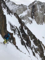 Nate Greenberg hops into the W couloir of Mt. Aggie.